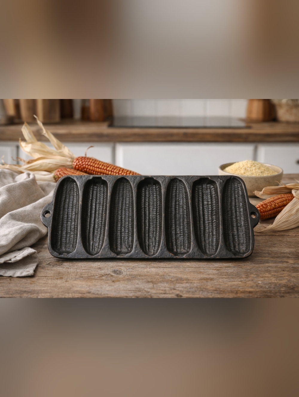 Vintage Cast Iron Cornbread Pan Corn Stick Mold 7 Slot Heavy Rustic Farmhouse